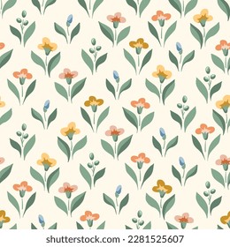 Delicate Chintz Romantic Meadow Wildflowers Vector Seamless Pattern. Cottagecore Garden Flowers and Foliage Print. Homestead Bouquet. Farmhouse Background