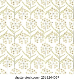 Delicate Chintz Romantic Meadow Wildflowers Vector Seamless Pattern. Cottagecore Garden Flowers and Foliage Print. Homestead Bouquet. Farmhouse Background