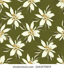 Delicate Chintz Romantic Meadow Wildflowers Vector Seamless Pattern. Cottagecore Garden Flowers and Foliage Print. Homestead Bouquet. Farmhouse Background