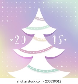 Delicate Christmas card background with holiday tree and decorations, 2015