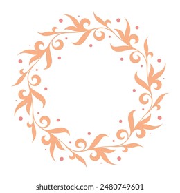 Delicate circular wreath silhouette design with intertwined floral leaves and pink dots, perfect for invitations and greeting cards.