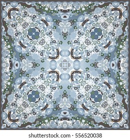 Delicate color pattern in Oriental style. Square ornament for shawls, scarves or pillow. Can be used for printing onto fabric or paper. Vector illustration.