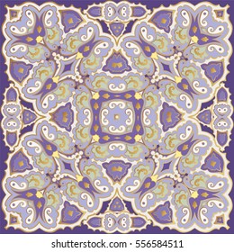 Delicate color pattern in Oriental style. Square ornament for shawls, scarves or pillow. Can be used for printing onto fabric or paper. Vector illustration.