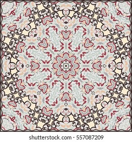 Delicate color pattern in Oriental style. Square ornament for shawls, scarves or pillow. Can be used for printing onto fabric or paper. Vector illustration.