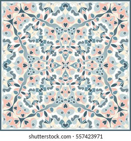 Delicate color pattern in Oriental style. Square ornament for shawls, scarves or pillow. Can be used for printing onto fabric or paper. Vector illustration.