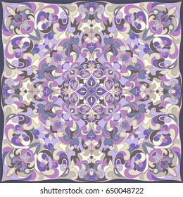 Delicate color pattern in Oriental style. Square ornament for shawls, scarves or pillow. Can be used for printing onto fabric or paper. Vector illustration.
