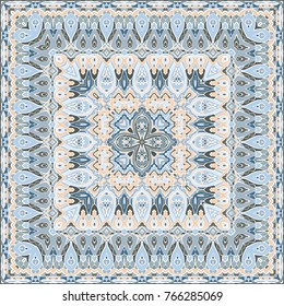 Delicate color pattern in Oriental style. Square ornament for shawls, scarves or pillow. Can be used for printing onto fabric or paper. Vector illustration.