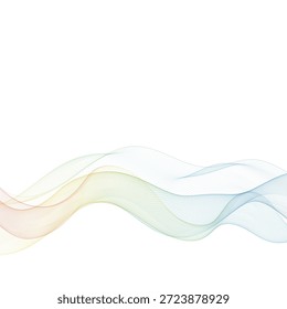 Delicadas líneas de colores fluyen suavemente en un fondo de diseño minimalista moderno transparente. Eps 10