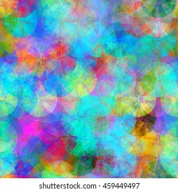 Delicate colorful pattern of grunge discs. Abstract seamless vector background.