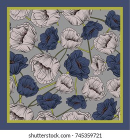 Delicate colors of silk scarf with flowering poppies.