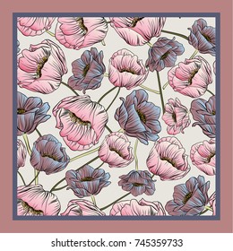 Delicate colors of silk scarf with flowering poppies.