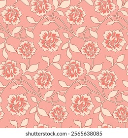 Delicate Coral Floral Pattern Seamless Repeat