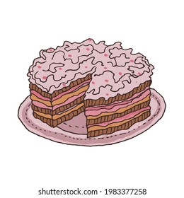 Ilustración vectorial de tarta crema delgada en el fondo blanco