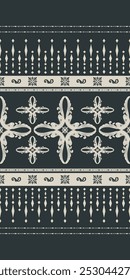 Delicate Cross Floral Pattern Silver Weaves Embroidery on Dark Background. Haute Couture Jacquard Seamless Pattern Vector. Detailed Elegant Vector Design for Luxurious Textile, Border, Luxury, Garment