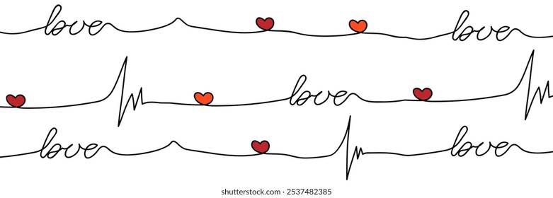 Delicate curls and romantic symbols in a simple linear style. Drawing hearts with signs of love. EPS 10.