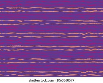 Delicate curved stripes horizontal lines vector pattern. Thin intersecting and parallel curve lines, wavy ribbons clothing textile pattern.  Wavy stripes ripple silk fabric texture illustration.