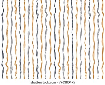 Delicate curved stripes vertical lines vector shirt pattern. Thin intersecting and parallel bent lines, curve wavy ribbons clothing textile.  Wavy stripes ripple silk fabric texture design.