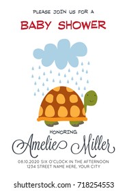 delicate customizable baby shower card template with turtle, vector format