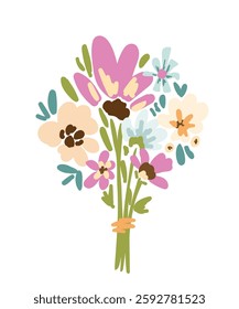 Delicate cute bouquet of flowers. Spring and summer holidays, Mother's Day, Women's Day. Vector color illustration.