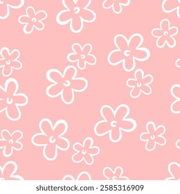 Delicate cute hand drawn flower pattern on a soft pink seamless background for elegant girly designs vector illustration