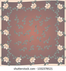 Delicate cute scarf pattern with flowers in trendy colors on brown background.Floral print for scarf,textile,covers,surface,decoupage, scrapbooking.Bandana,pareo,home textile design.Vector