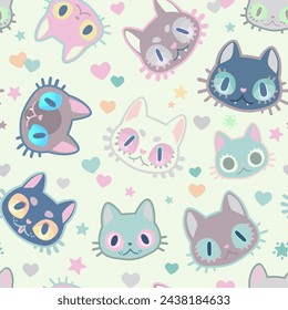 Delicate cute seamless pattern with cat faces
