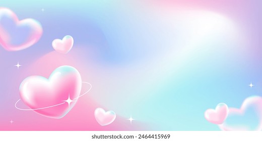 Delicate cute sweet 3D heart gradient.Abstract Happy Valentine's Day banner in y2k style.Greeting card.Candy colors.Vector stock illustration.
