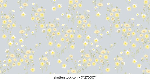 Delicate daisy floral texture. Seamless small flowers pattern for design wrapping, textile, wallpaper, paper. Cute nature background.