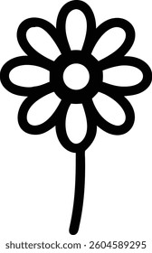 Delicate Daisy Outline Icon Featuring Simple Petals and Stem Vector | Minimalist Floral Design | Elegant Botanical Illustration for Logos, Prints, and Decorative Elements