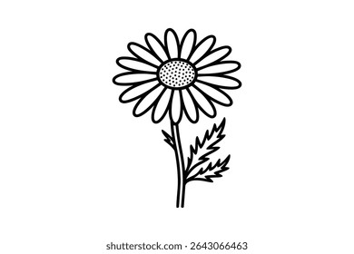 Delicate Daisy Vector Line Art Illustration with Detailed Petals and Stem for Botanical Designs
