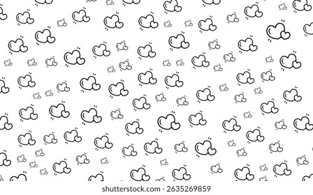 Delicate Dance of Hearts: Whimsical Black and White Sketch Pattern for Valentine's Day and Romantic Designs, a Cute and Playful Element for Various Creative Projects