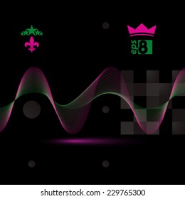 Delicate dimensional flowing stripy lines, dreamy vector abstract background with web design elements, motif dark template.