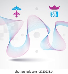 Delicate dimensional flowing stripy lines, dreamy vector abstract background with web design elements, motif light template.