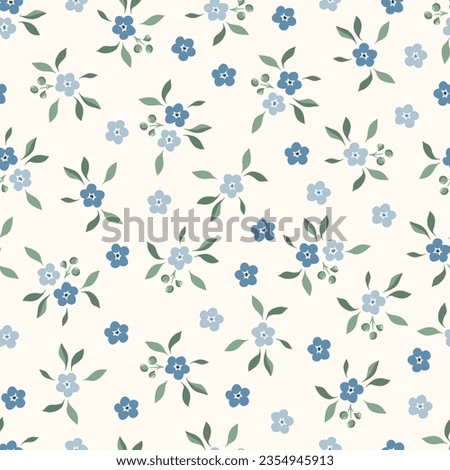 Delicate Ditsy Chintz Romantic Meadow Wildflowers Vector Seamless Pattern. Cottagecore Garden Flowers and Foliage Print. Homestead Bouquet. Farmhouse Background