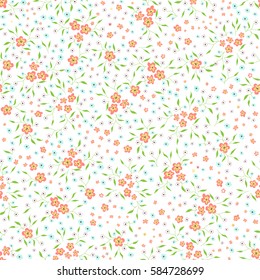Delicate Ditsy Pattern.Seamless Texture with a Lot of Little Flowers on White Background. Vintage Ornament in Liberty Style. Girlie Design for Wrapping Paper, Calico, Print, Cloth, Underwear