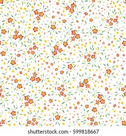 Delicate Ditsy Pattern.Seamless Texture with a Lot of Little Flowers on White Background. Vintage Ornament Style. Girlie Design for Wrapping Paper, Calico, Print, Cloth, Underwear