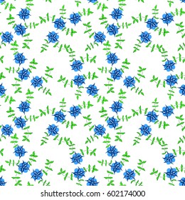 Delicate Ditsy Pattern.Seamless Texture with a Lot of Little Flowers on White Background. Vintage Ornament in Liberty Style. Girlie Design for Wrapping Paper, Calico, Print, Cloth, Underwear