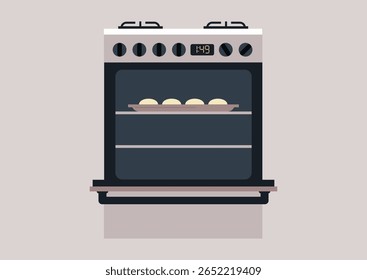 Delicate dough rising inside a warm oven under gentle heat for perfect baking amid a cozy kitchen ambiance