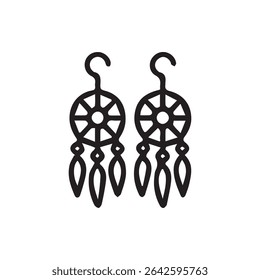 Delicado dreamcatcher brinco ícones. Simbolizando proteção e capturando sonhos. Perfeito para projetos de joias, moda boho e projetos de arte espiritual.