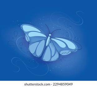 Delicate Dreamy Butterfly on Textured Background. Hand-Drawn Style Design Element. Natural Abstract Design.  Monochromatic Powdery Coloring. Vector 3d Illustration