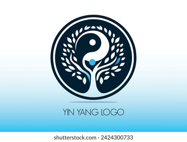 Delicate and elegant circular logo of a yin yang fused with the tree of life