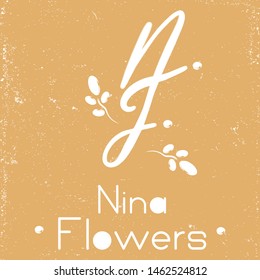 delicate and elegant handwritten lettering logotype with letters N and F with sprigs