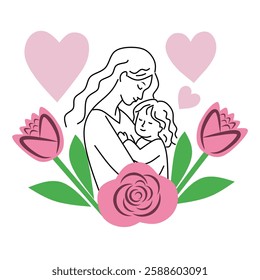 A delicate and elegant minimalist line art drawing for Happy Mother's Day.