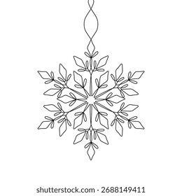 A delicate, elegant snowflake illustration crafted from a single continuous line. Perfect for winter designs, holiday greetings, and natural aesthetics