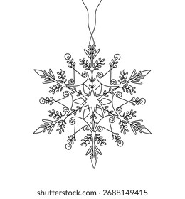 A delicate, elegant snowflake illustration crafted from a single continuous line. Perfect for winter designs, holiday greetings, and natural aesthetics