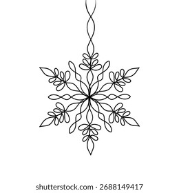 A delicate, elegant snowflake illustration crafted from a single continuous line. Perfect for winter designs, holiday greetings, and natural aesthetics