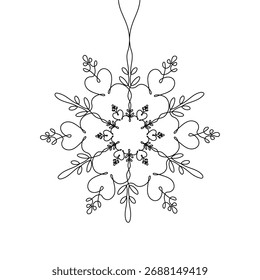 A delicate, elegant snowflake illustration crafted from a single continuous line. Perfect for winter designs, holiday greetings, and natural aesthetics
