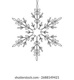A delicate, elegant snowflake illustration crafted from a single continuous line. Perfect for winter designs, holiday greetings, and natural aesthetics