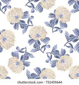 Delicate embroidery seamless pattern with beautiful silver flowers. Vector floral pattern for textile, cover, wallpaper, gift packaging, printing.