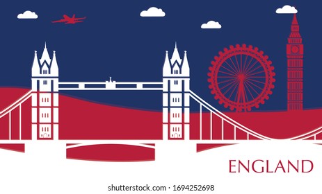 Delicate English vector landscape. Featuring famous English monuments and landmarks.
